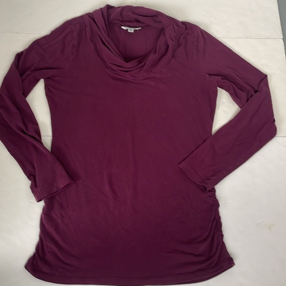 CAbi Twisted Cowl Neck Long Sleeve Cotton Top in Merlot Large - Picture 12 of 13